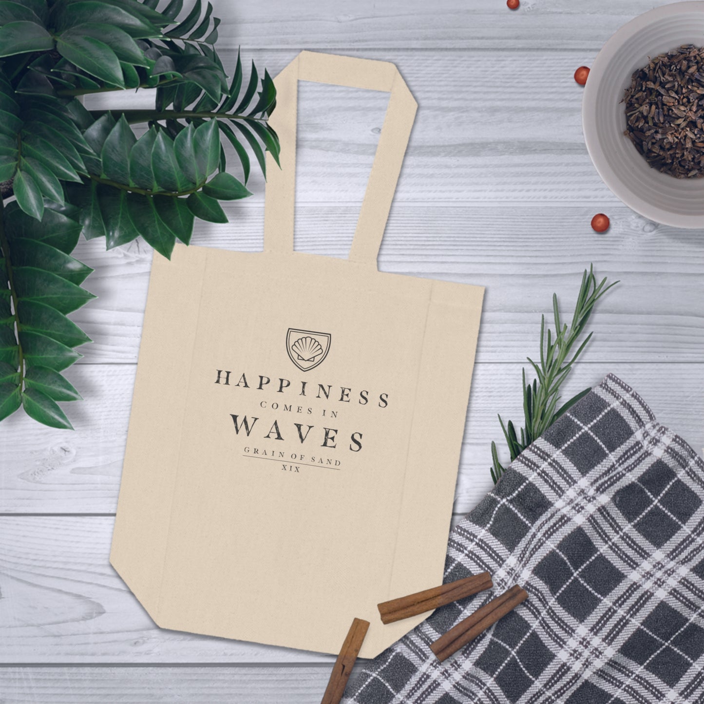 Happiness Comes in Waves - Double Wine Tote Bag, Canvas Bottle Carrier