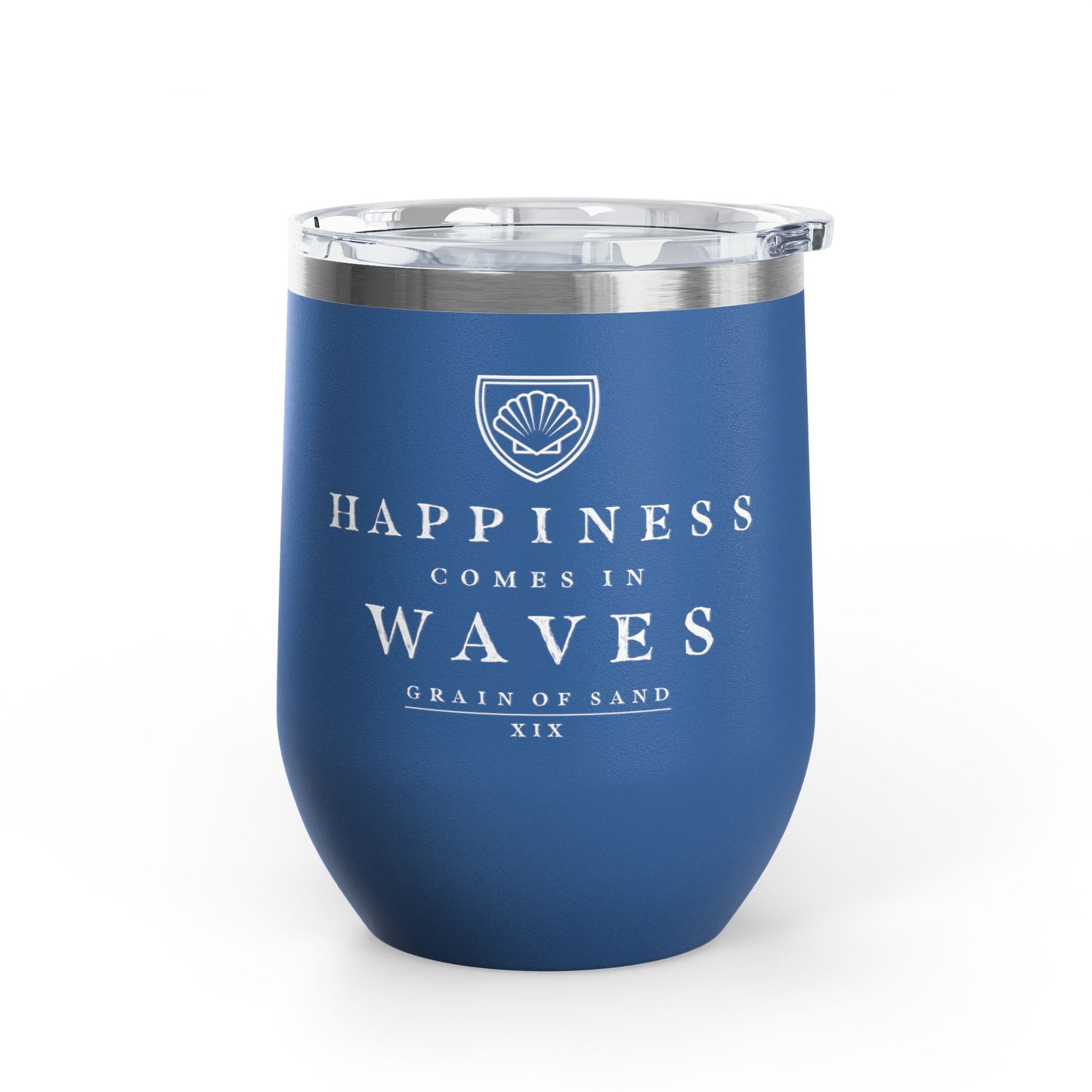 Happiness Comes in Waves 12oz Wine Tumbler — Insulated Beach Quote Glass