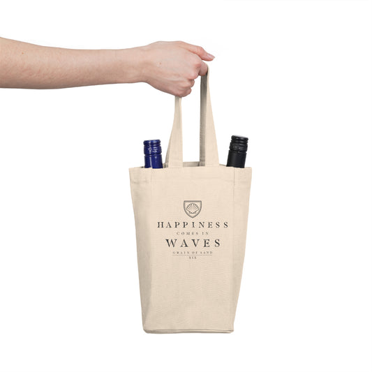 Happiness Comes in Waves - Double Wine Tote Bag, Canvas Bottle Carrier