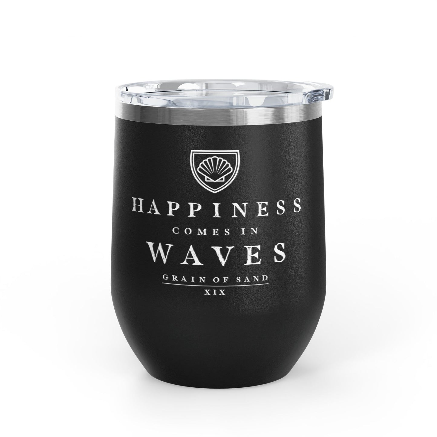 Happiness Comes in Waves 12oz Wine Tumbler — Insulated Beach Quote Glass