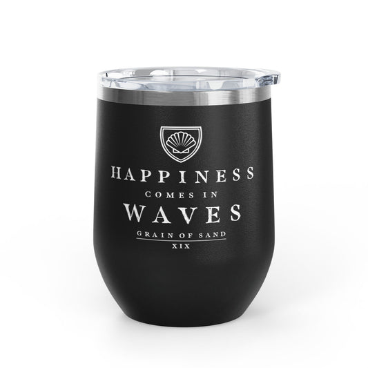 Happiness Comes in Waves 12oz Wine Tumbler — Insulated Beach Quote Glass