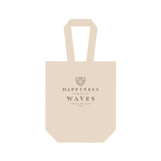 Happiness Comes in Waves - Double Wine Tote Bag, Canvas Bottle Carrier