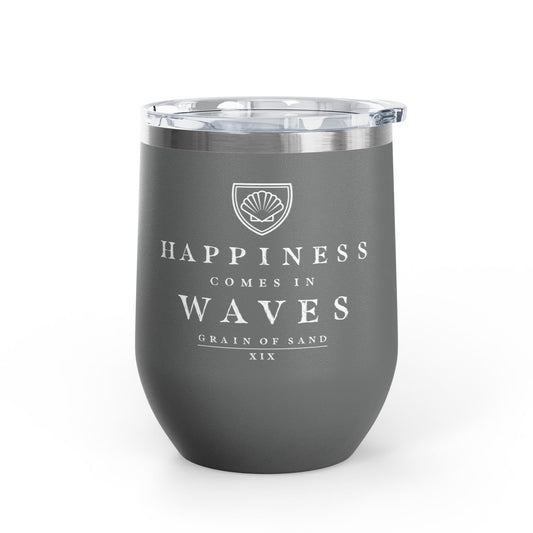 Happiness Comes in Waves 12oz Wine Tumbler — Insulated Beach Quote Glass