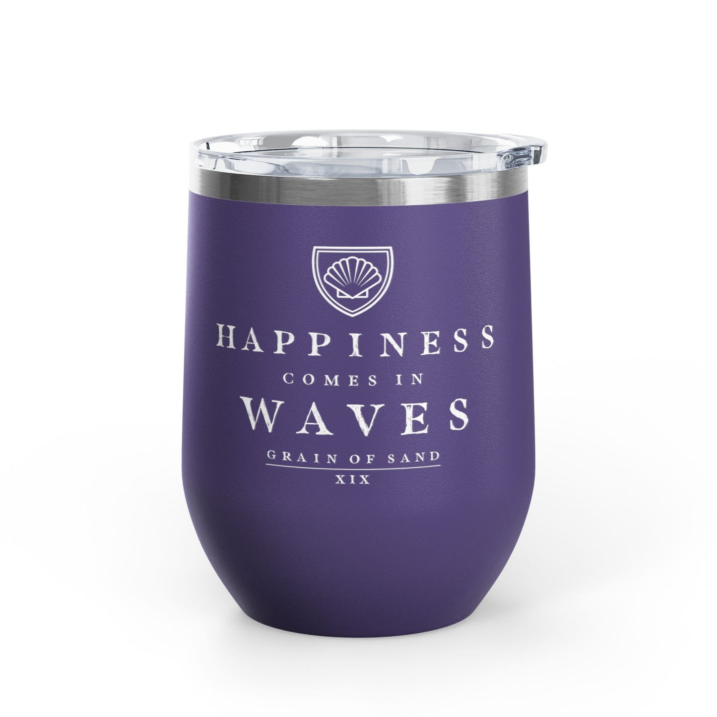 Happiness Comes in Waves 12oz Wine Tumbler — Insulated Beach Quote Glass