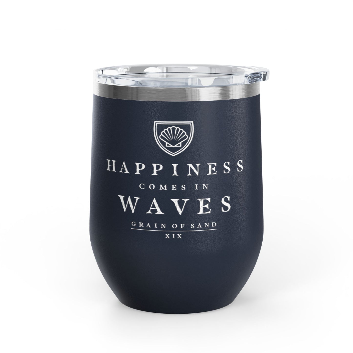 Happiness Comes in Waves 12oz Wine Tumbler — Insulated Beach Quote Glass